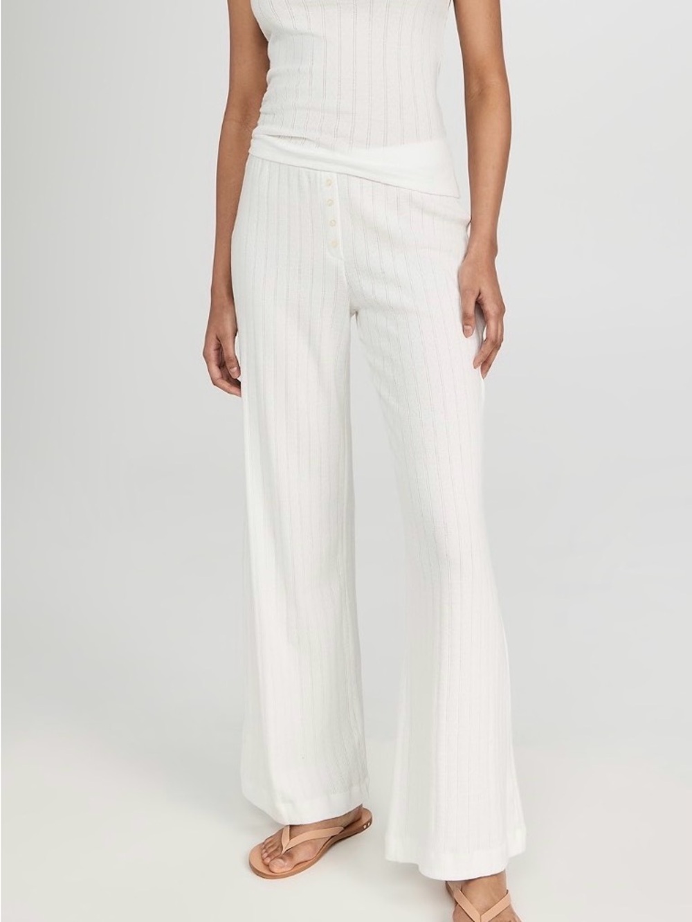 LESET Pointelle Boxer Pant White Wide Leg Pants Size XS New w Tags $130